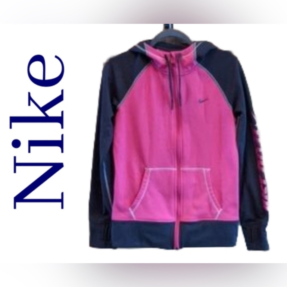 Nike Women’s Black and Pink Full-Zip Therma-Fit Hoodie Sweatshirt M